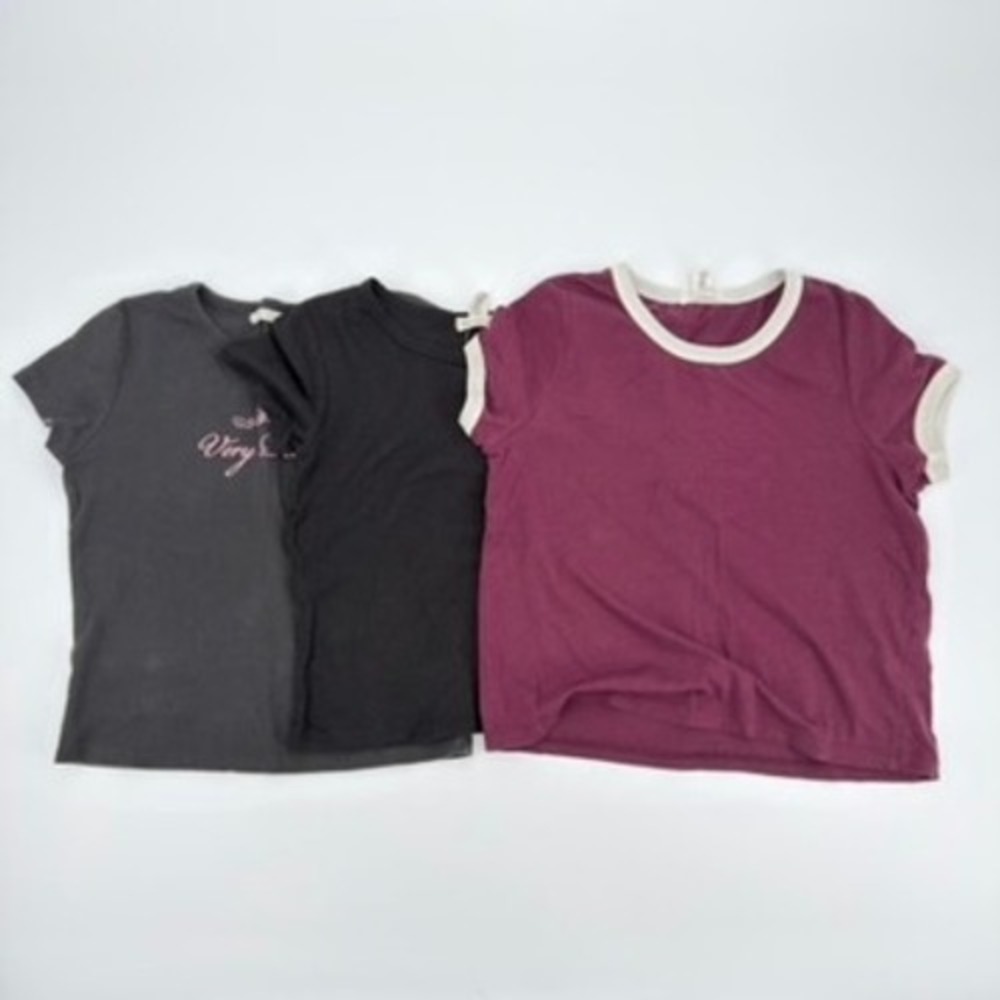 Full Tilt Girls Short Sleeve Ringer and Graphic Tee Lot 3pc Burgundy BlackGreyXL